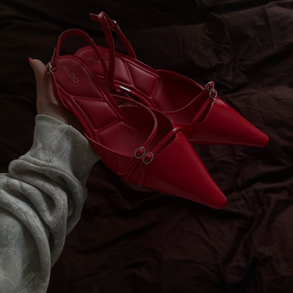 Aldo Red Strappy Pointed Toe Kitten Heels
